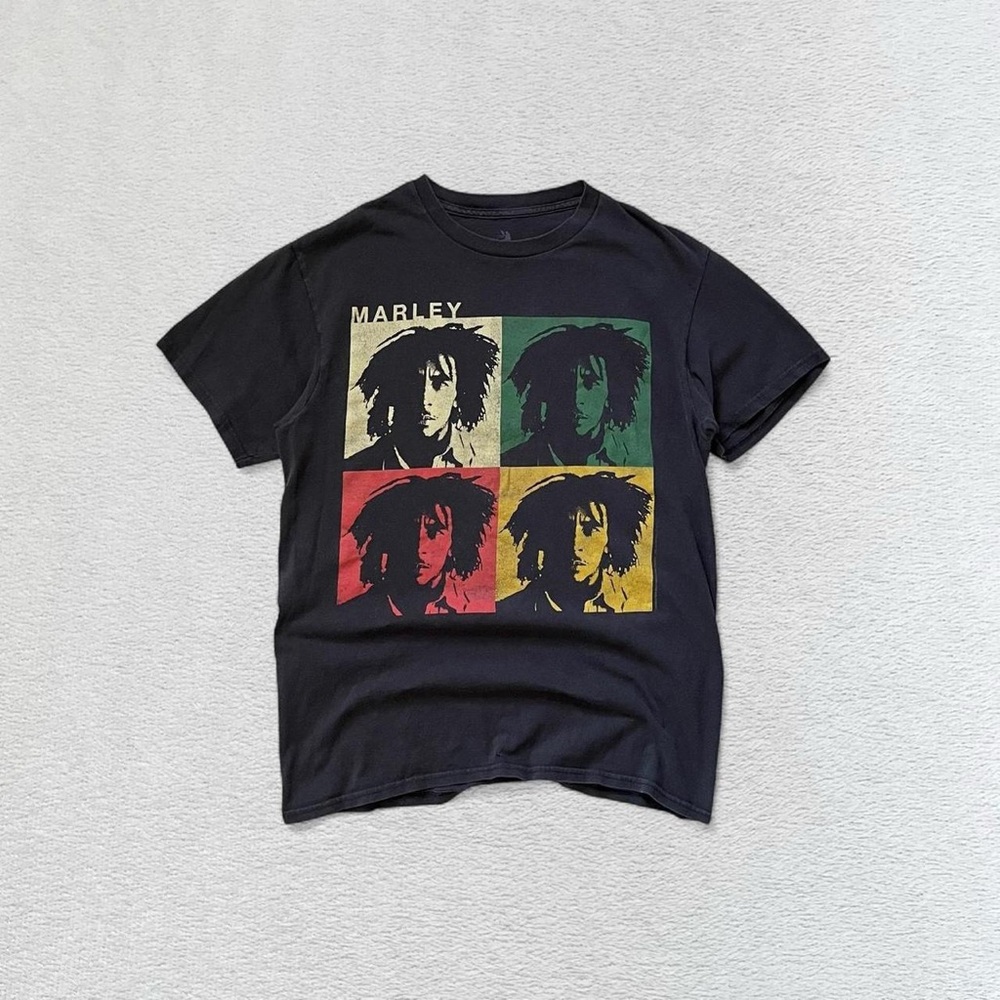 Zion Rootswear Bob Marley Black Graphic Faces Crewneck T-Shirt, Men’s Medium